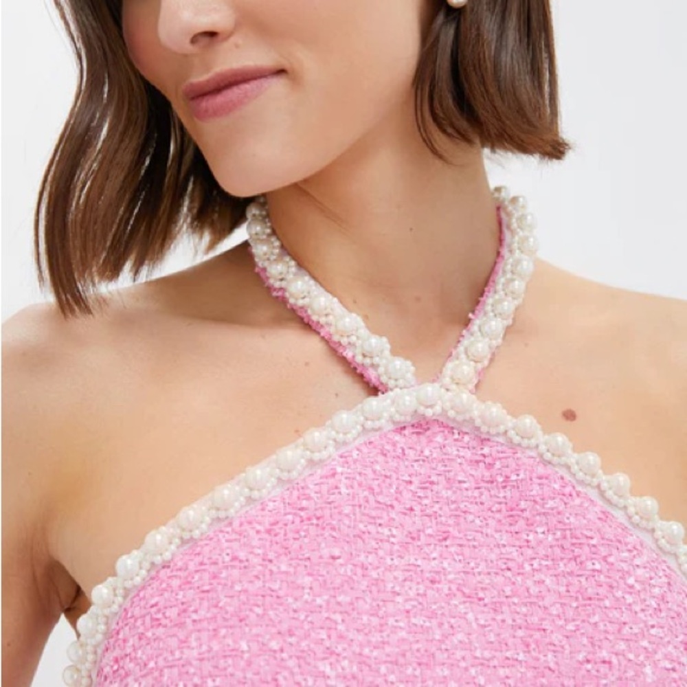 Tuckernuck Pink Pearl-Trim Mini Dress